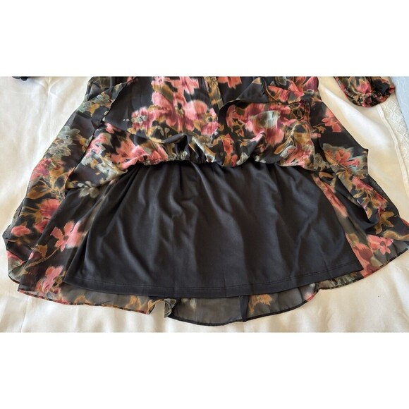 MAIA Long Sleeve Floral Chiffon Shift Dress Women 12 Lined Above Length Button - Picture 8 of 12